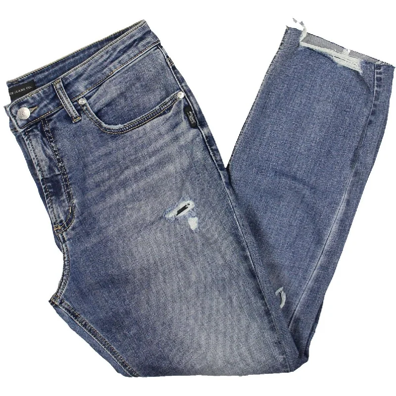 Silver Jeans Co. Womens Mid Rise Ankle Straight Leg Jeans Casual Light Wash Jeans