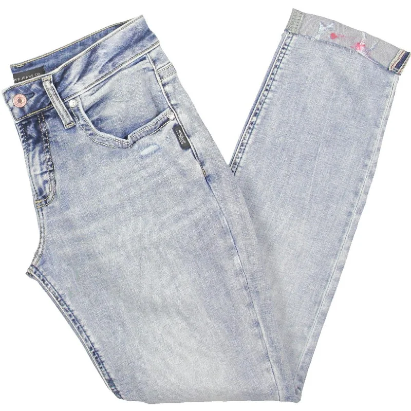 Silver Jeans Co. Womens Mid Rise Slim Leg Boyfriend Jeans Stylish High-Rise Mom Jeans Silver Jeans Co. Womens Mid Rise Slim Leg Boyfriend Jeans Stylish High-Rise Mom Jeans