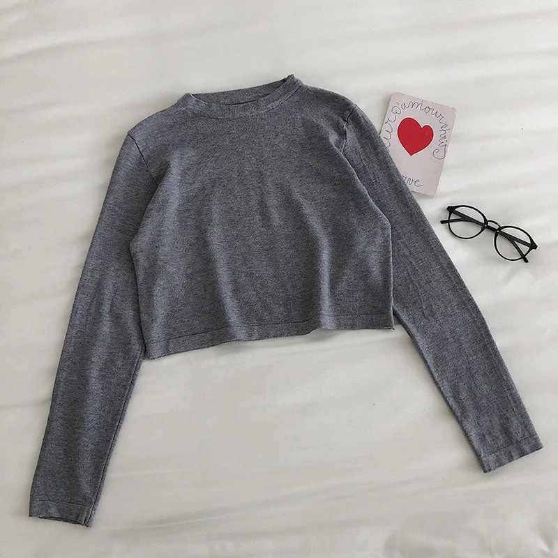 Solid color simple sweater long sleeve Pullover Top  6456 Stylish Fashionable Trendy