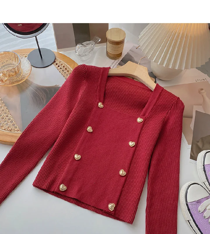 Square neck Vintage long sleeve sweater  6533 Thin Thick Dense