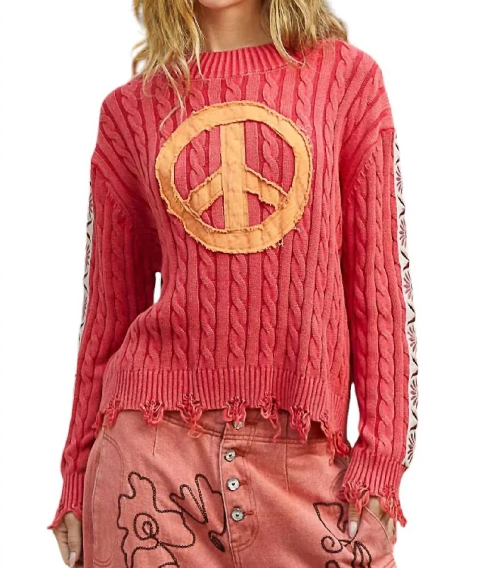Stitched Up Peace Sweater In Cherry Knit Fabric Woven Fabric Fleece Fabric