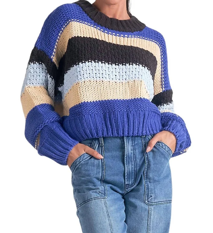 Stripe Crew Sweater In Blue Multi High Neck Crew Neck V-Neck