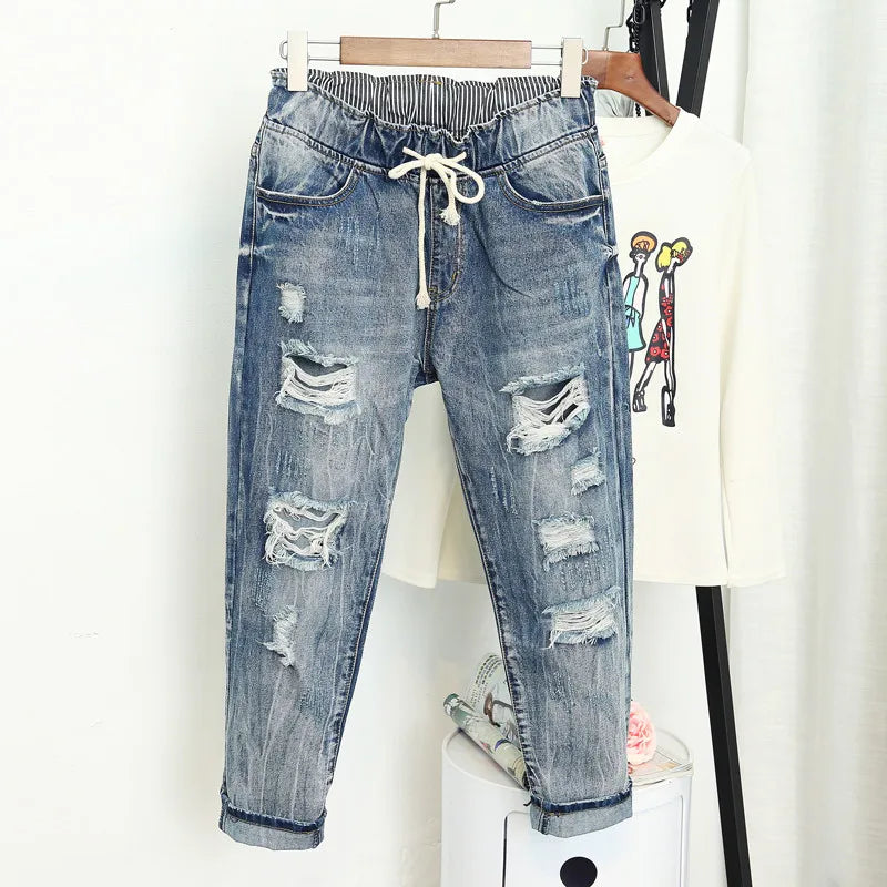 Summer Ripped Boyfriend Jeans For Women Fashion Loose Vintage High Waist Jeans Casual Distressed Skinny Jeans Summer Ripped Boyfriend Jeans For Women Fashion Loose Vintage High Waist Jeans Casual Distressed Skinny Jeans