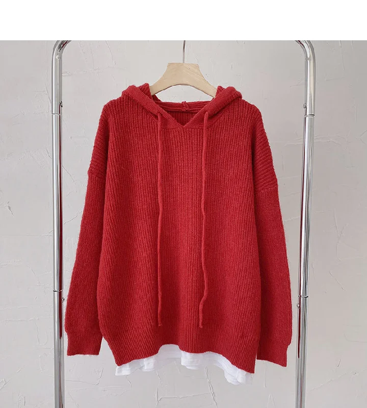 Sweater women's lazy style retro loose long sleeve hooded fake two-piece top 6197 Long Sweater Short Sweater Cropped Sweater Sweater women's lazy style retro loose long sleeve hooded fake two-piece top 6197 Long Sweater Short Sweater Cropped Sweater