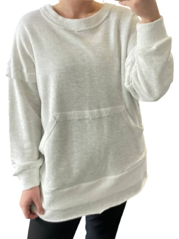 Terry Pullover Sweater In Ash Grey Welt Pockets Slit Pockets Flap Pockets