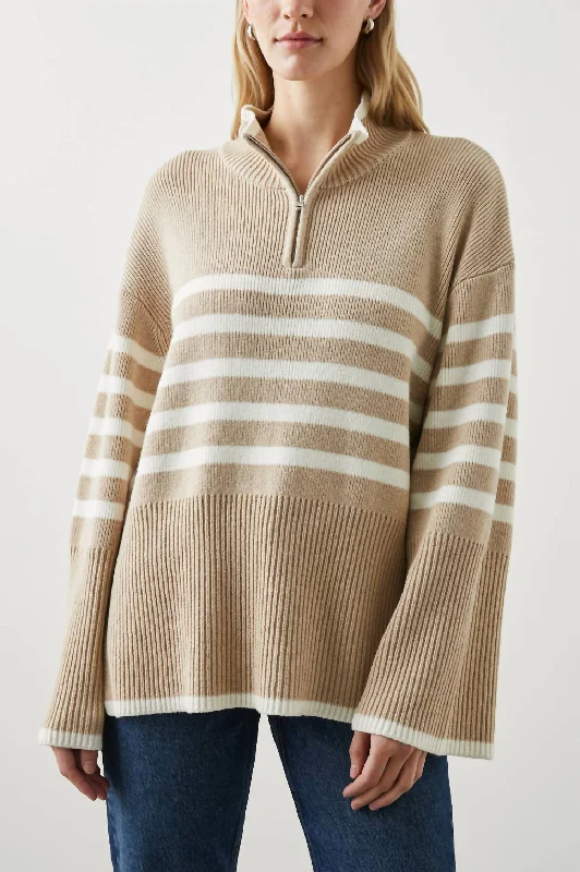Tessa Sweater In Sand Stripe Chenille Brocade Lace