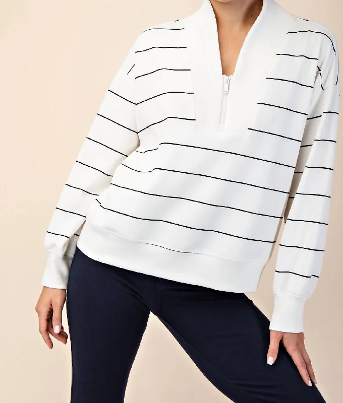 Thea Pullover Sweater In White Zippered Buttoned Snapped