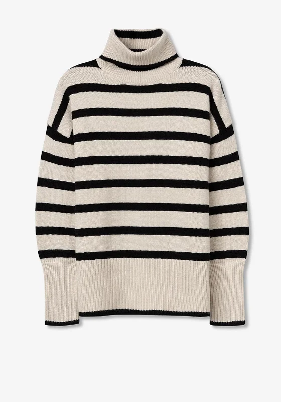 Tiffosi Circe Striped Jumper, Beige & Black Beaded Sweater Sequined Faux Fur
