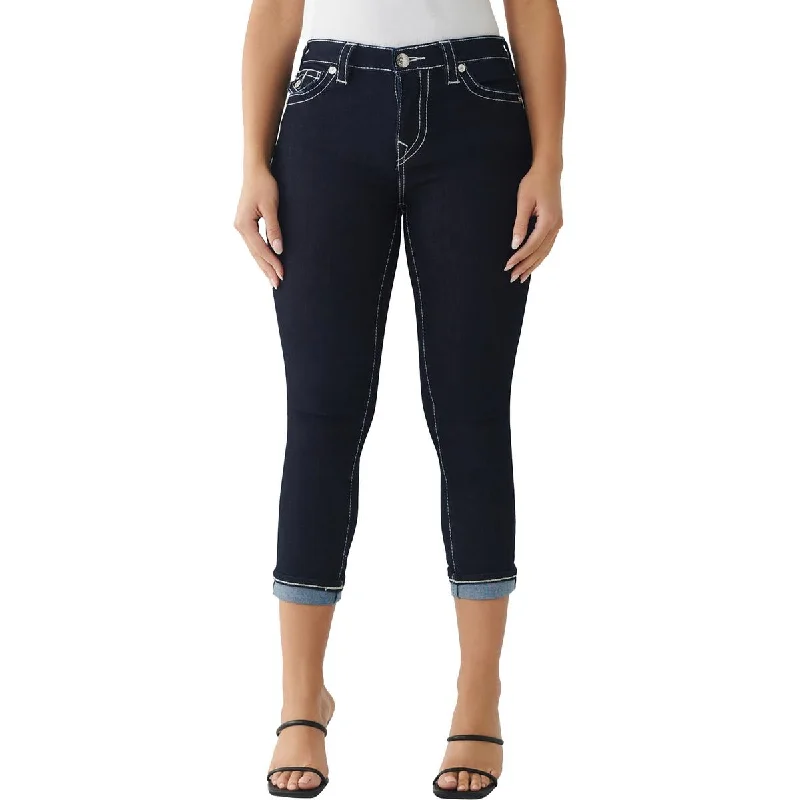 True Religion Womens Embroidered Mid Rise Capri Jeans Stylish Bootcut Denim Jeans