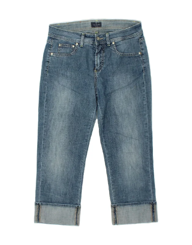 TRUSSARDI Womens Capri Jeans W28 L22 Blue Cotton Trendy Wide-Leg High-Waist Denim