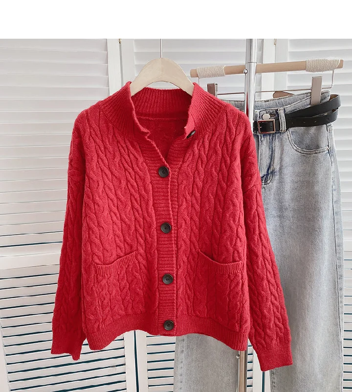 Twist round neck sweater design temperament single breasted top 6160 Striped Floral Plaid Twist round neck sweater design temperament single breasted top 6160 Striped Floral Plaid