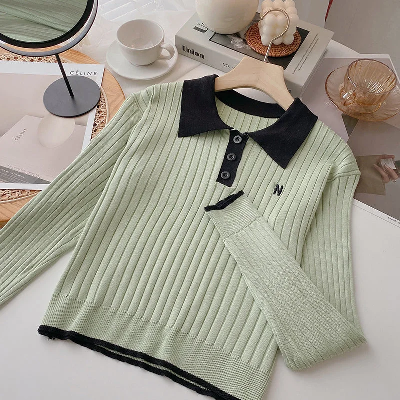Versatile age reducing threaded sweater slim top fashion  6481 Front Pockets Side Pockets Patch Pockets