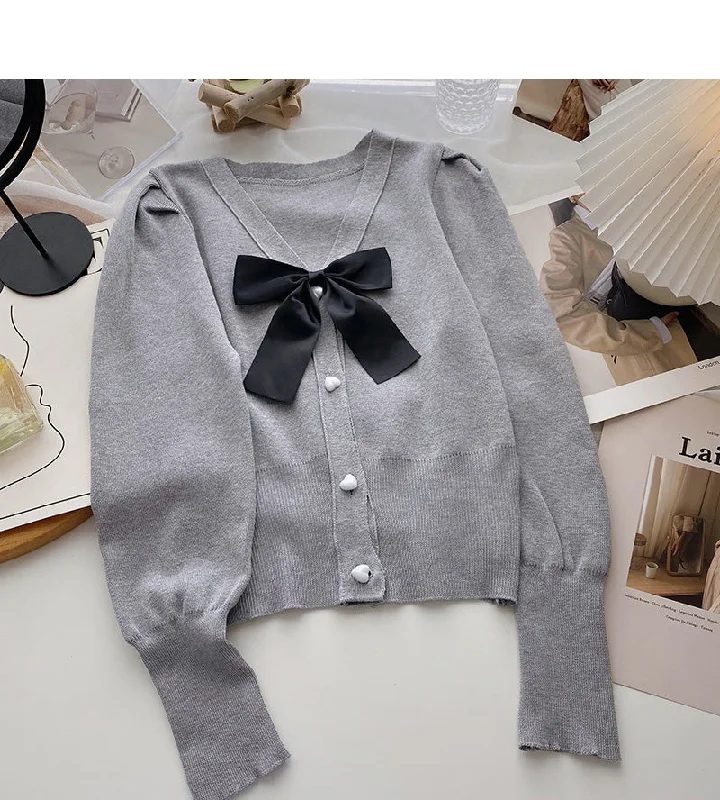 Vintage bow V-Neck Sweater slim long sleeve top 6595 Wool Sweater Cotton Sweater Cashmere Sweater Vintage bow V-Neck Sweater slim long sleeve top 6595 Wool Sweater Cotton Sweater Cashmere Sweater