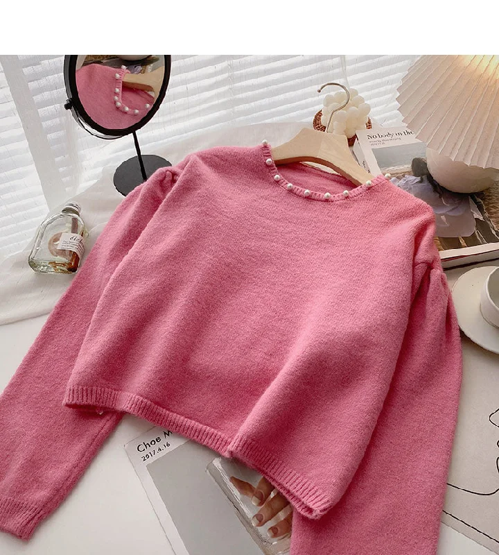 Vintage Design nail bead crew neck loose sweater fashion 6579 Layered Multi-layer Single Layer Vintage Design nail bead crew neck loose sweater fashion 6579 Layered Multi-layer Single Layer