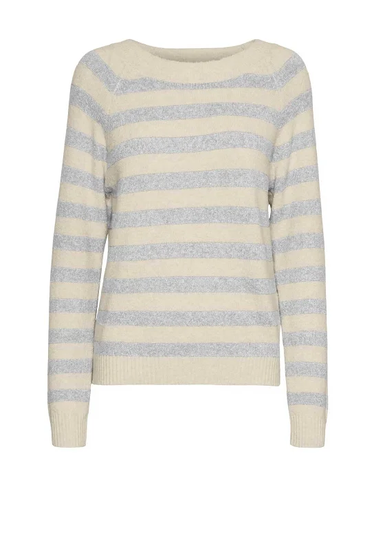 Vero Moda Doffy Knit Jumper, Cream and Light Grey Toggled Drawstring Belted