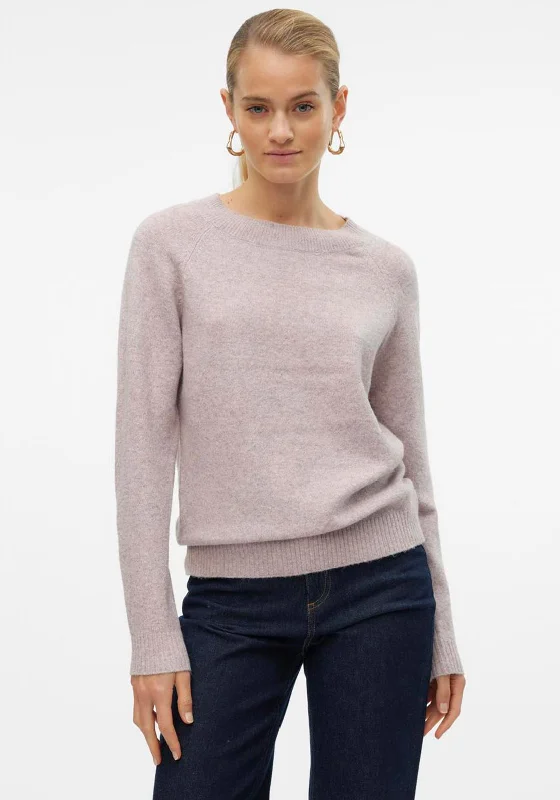 Vero Moda Doffy Knit Sweater, Mauve Houndstooth Herringbone Solid