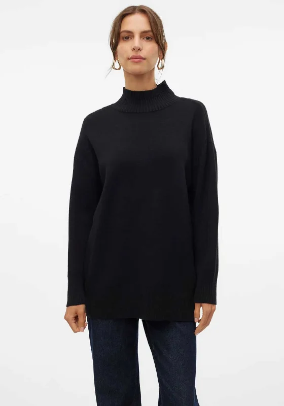 Vero Moda Gold High Neck Jumper, Black Silk Blend Satin Velvet