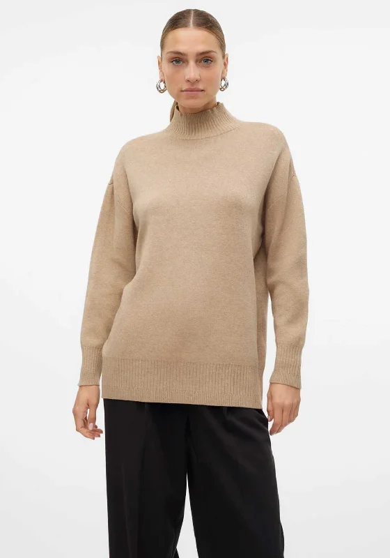 Vero Moda Gold High Neck Jumper, Beige Beaded Sweater Sequined Faux Fur