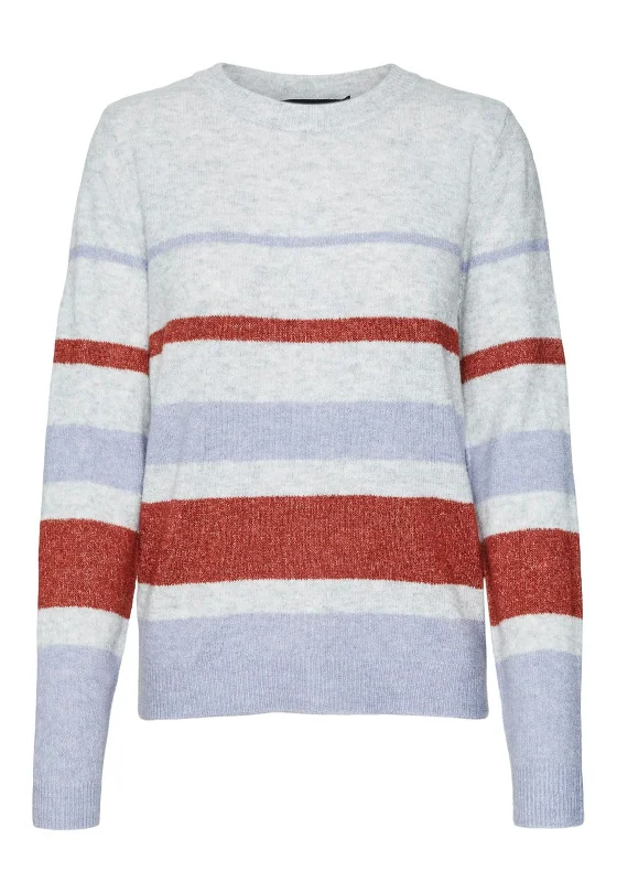 Vero Moda Plaza Striped Jumper, Grey Multi Toggled Drawstring Belted