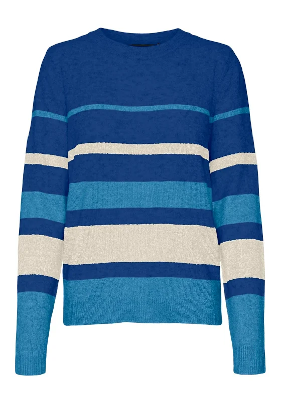 Vero Moda Plaza Striped Jumper, Blue Multi Print Jacquard Patchwork