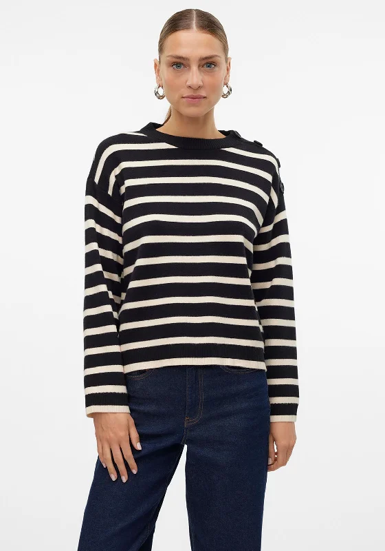 Vero Moda Saba Striped Boxy Jumper, Black and Cream Spandex Blend Rayon Blend Denim Blend Vero Moda Saba Striped Boxy Jumper, Black and Cream Spandex Blend Rayon Blend Denim Blend