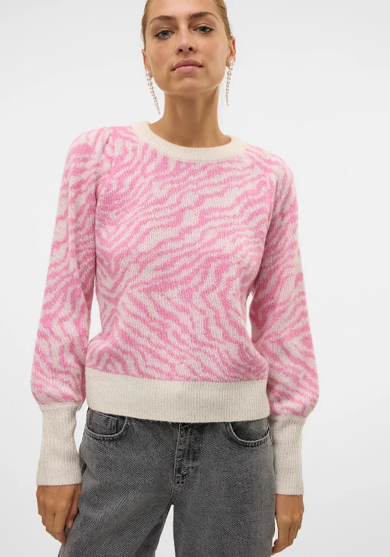 Vero Moda Tari Zebra Print Jumper, Pink Stylish Fashionable Trendy