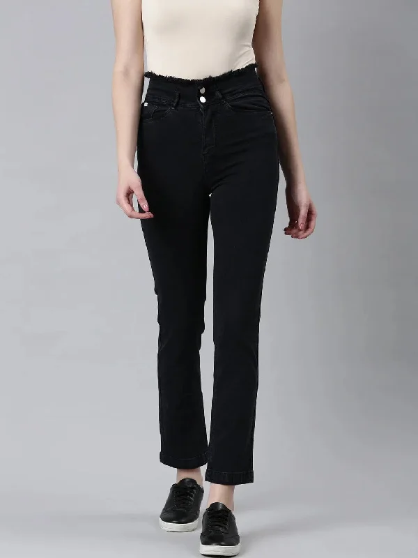 Women Black Solid Straight Fit Denim Jeans-IM-10521-Black Elegant Skinny Leg Jeans