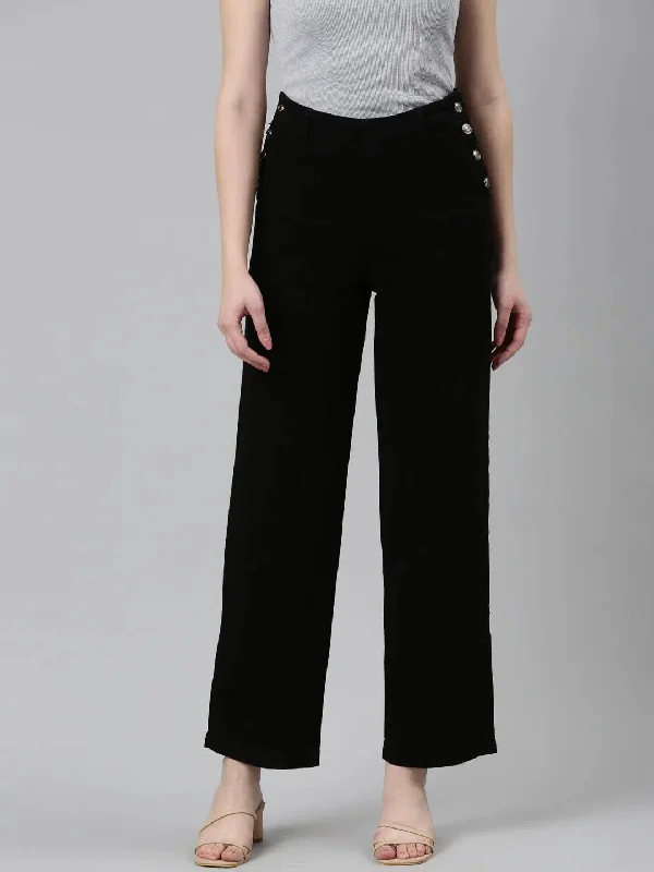 Women Black Solid Wide Leg Denim Jeans-IM-10103-Black Fashionable Raw Edge Jeans