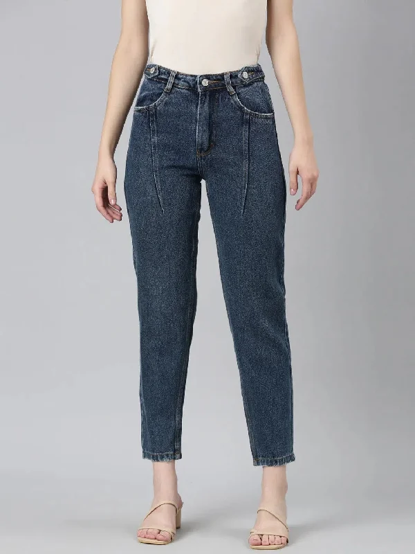 Women Blue Solid Regular Fit Denim Jeans-GZ-5022-2-Blue Trendy Vintage Denim Jeans