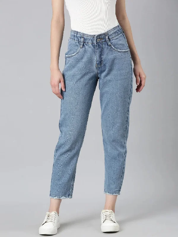 Women Blue Solid Regular Fit Denim Jeans-GZ-5043-AB-Blue Classic Blue Denim Jeans