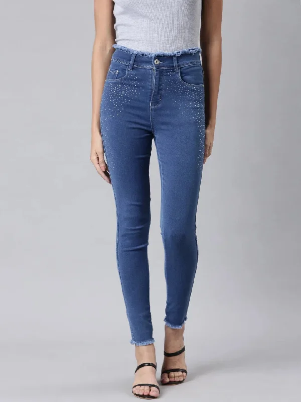Women Blue Solid Slim Fit Denim Jeans-LT-205583-Blue Classic Slim Fit Jeans
