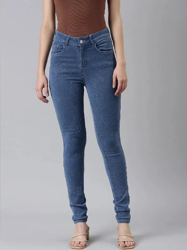 Women Blue Solid Slim Fit Denim Jeans-LT-205590-Blue Elegant Wide-Leg Jeans