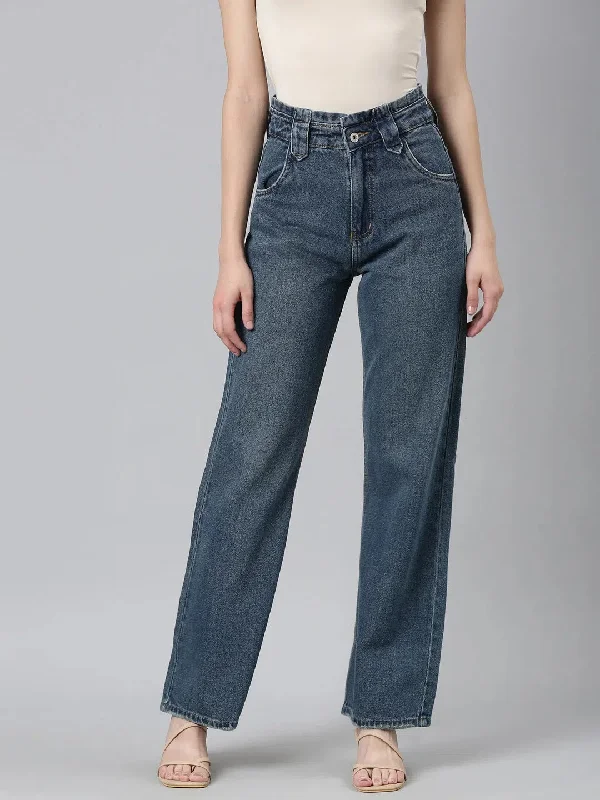 Women Blue Solid Wide Leg Denim Jeans-GZ-5061-Blue Comfortable Drawstring Waist Jeans Women Blue Solid Wide Leg Denim Jeans-GZ-5061-Blue Comfortable Drawstring Waist Jeans