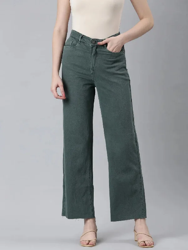 Women Green Solid Straight Fit Denim Jeans-IM-10244-Green Stylish Tapered Fit Jeans