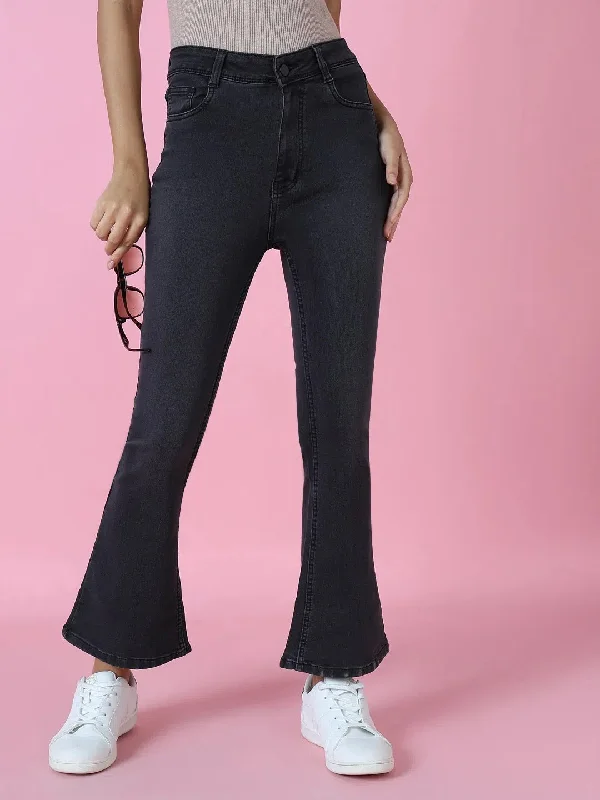 Women Grey Solid Flared Denim Jeans-GZ-5469-Grey Trendy Classic Fit Jeans