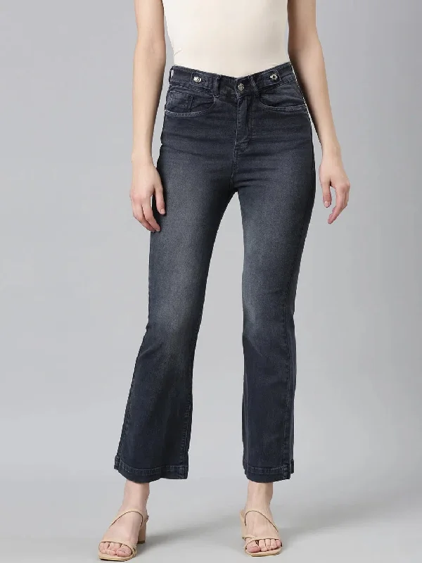Women Grey Solid Flared Denim Jeans-IM-10177-Grey Comfortable Boyfriend Jeans