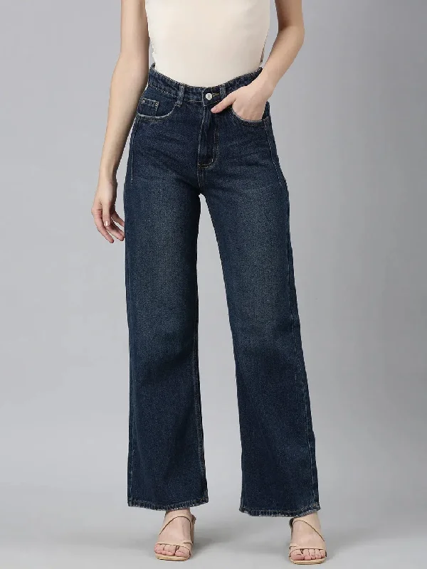 Women Navy Blue Solid Wide Leg Denim Jeans-GZ-5060C-Navyblue Trendy Layered Pocket Jeans Women Navy Blue Solid Wide Leg Denim Jeans-GZ-5060C-Navyblue Trendy Layered Pocket Jeans