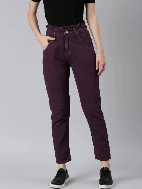 Women Purple Solid Regular Fit Denim Jeans-GZ-5550-Purple Fashionable Bootcut Jeans