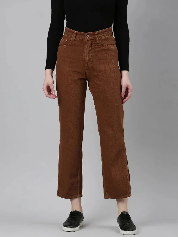 Women Rust Solid Regular Fit Denim Jeans-GZ-5594-Rust Trendy Plus Size Jeans