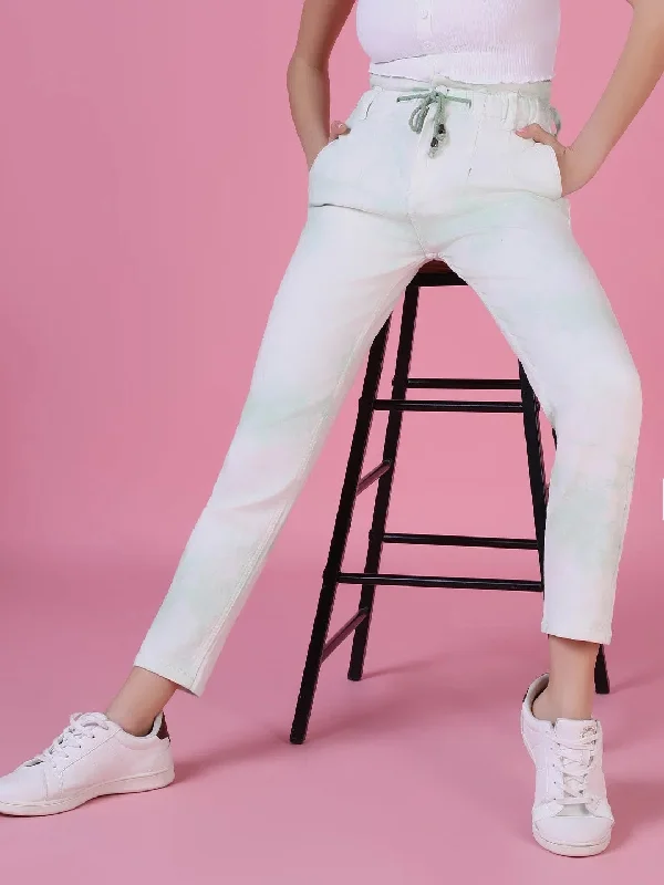 Women White Solid Slim Fit Denim Jeans-GZ-5137-Whiteseagreen Trendy Pleated Waist Jeans Women White Solid Slim Fit Denim Jeans-GZ-5137-Whiteseagreen Trendy Pleated Waist Jeans