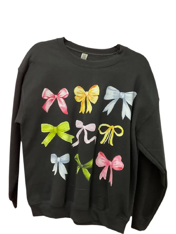 Women's Colorful Bows Crewneck Sweater In Black Boxy Sweater Fitted Sweater A-Line
