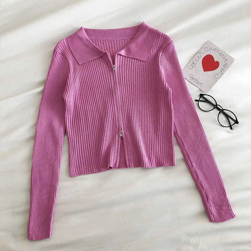 Women's fashion Lapel long sleeve short open navel sweater  6544 Elasticated Padded Insulated