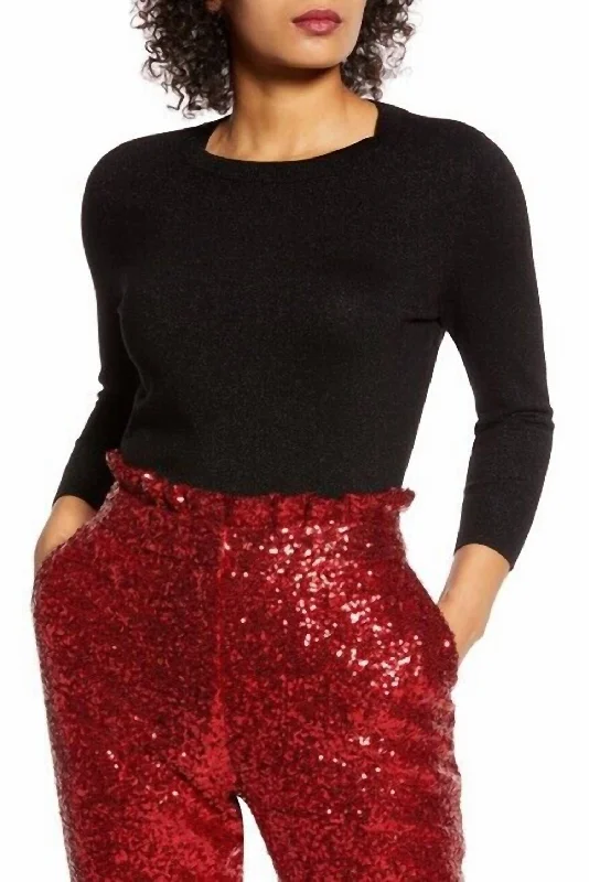 X Atlantic-Pacific Neck Sweater In Metallic Black Front Pockets Side Pockets Patch Pockets X Atlantic-Pacific Neck Sweater In Metallic Black Front Pockets Side Pockets Patch Pockets