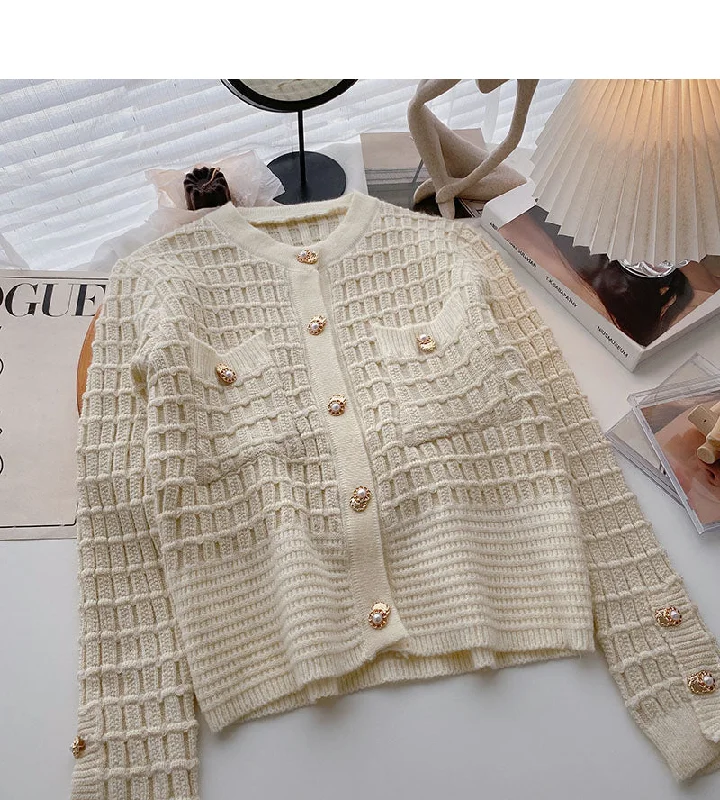 Xiaoxiangfeng gold silk knitted long sleeved single breasted plaid sweater 6140 Thin Thick Dense Xiaoxiangfeng gold silk knitted long sleeved single breasted plaid sweater 6140 Thin Thick Dense
