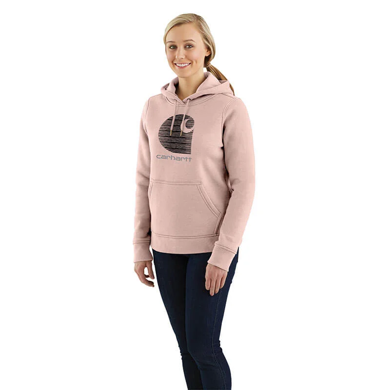 105636 - Carhartt Women's Relaxed Fit Midweight Crewneck Block Logo Sleeve Graphic Sweatshirt Hoodie with Snap Buttons Easy Quick