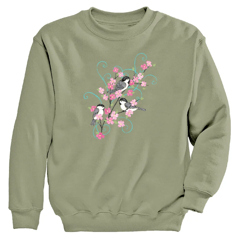 Chickadee Blossom Branch Women's Crew Neck Sweatshirt Zip Hoodie Drawstring Kangaroo Pocket Chickadee Blossom Branch Women's Crew Neck Sweatshirt Zip Hoodie Drawstring Kangaroo Pocket