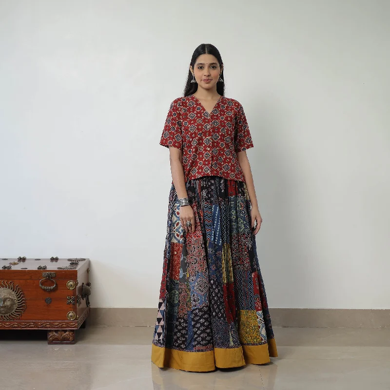 Multicolor - 24 Kali Patchwork Block Printed Cotton Ajrakh Skirt 45 mini skirt trendy