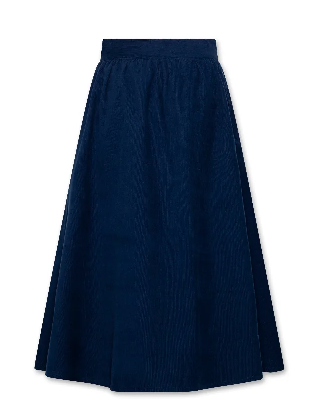 A076 Stone Blue Jay Cord Midi Skirt corduroy skirt durable