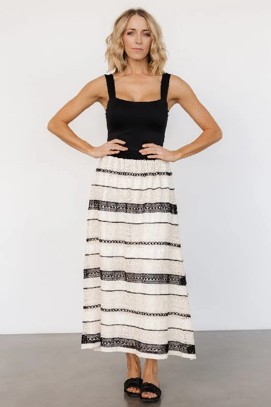 Alondra Woven Skirt | Cream + Black zip skirt side
