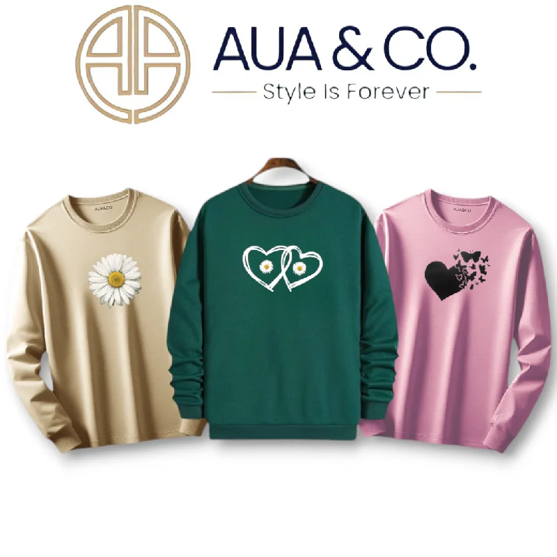 *Pack Of 3 Winter Printed Fashionable Sweatshirt For Women's By AUA&CO* Hoodie with Zipper Placket Modern Functional *Pack Of 3 Winter Printed Fashionable Sweatshirt For Women's By AUA&CO* Hoodie with Zipper Placket Modern Functional